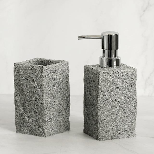 Ensemble d'accessoires de salle de bain en résine imitation granit, savon liquide D