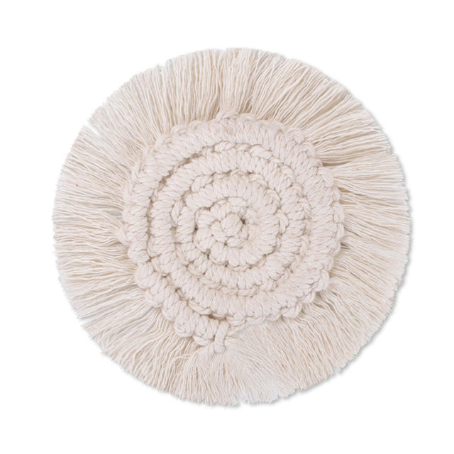 Dessous de verre en macramé tissés à la main, sets de table tressés en corde de coton