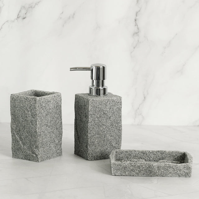 Ensemble d'accessoires de salle de bain en résine imitation granit, savon liquide D