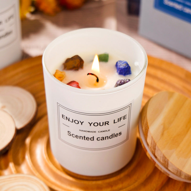 Aromakerze aus Naturkristallstein, Sojawachs, rauchfrei, Geschenkbox, Weihnachtsgeschenk