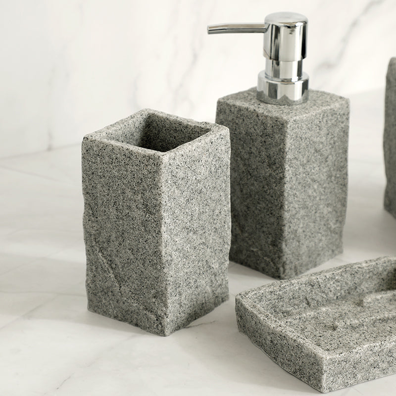 Ensemble d'accessoires de salle de bain en résine imitation granit, savon liquide D